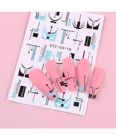 Nail Decor Spring Summer Smile Line Design Nail Art Stickers 3D Black White Geometry French(STZ-CS116) - Buy Online on GoSupps.com