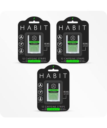 Habit Caffeine Strips | 80mg Caffeine Per Serving | 3 Pack = 36 Energy Strips, Spearmint Spearmint 3 Pack = 36 Energy Strips