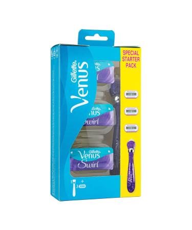 Gillette Venus Deluxe Smooth Swirl Women's Razor + 3 Razor Blade Refills, with Flexiball Technology, Lubrastrip with A Touch of Vitamin E 4 Piece Set - Buy Online on GoSupps.com