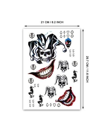 Kotbs 5 Large Halloween Joker Temporary Tattoos - 8.2'' x 11.6'' - Perfect for Halloween Parties, Cosplay, and Costumes - Removable JK Tattoos (5 Sheets) - Buy Online on GoSupps.com