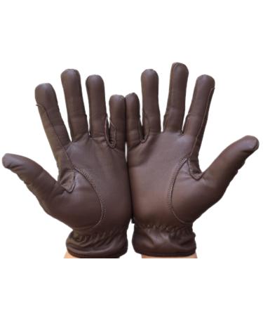 Ladies Riding Gloves 100% Genuine Leather Brown Beige Light Brown and Black L Black Brown