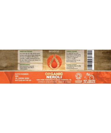 Ecodrop Pure Neroli Essential Oil - 100% Natural Therapeutic Grade | Aromatherapy & Diffuser Oil | Organic Citrus Aurantium - 1.69 Oz - Buy Online on GoSupps.com