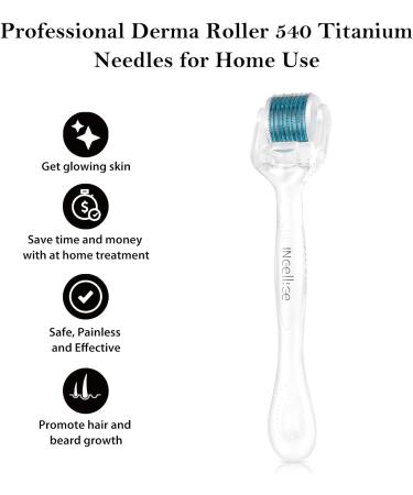 Derma Roller 1.5mm - Incellice 540 Needles Microneedle Scooter for Face & Body - Professional Skincare Tool for Men & Women - Buy Online on GoSupps.com