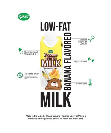 Epoca Banana Flavored Lowfat Milk 6 Pack - rBST Free, Aseptic Packaging, 8 Fl Oz - Product of USA - 10 Months Room Temperature Storage - Buy Online on GoSupps.com