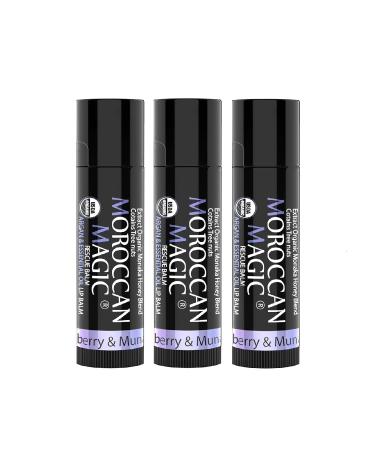 Organic Moroccan Magic Lip Balm 3 Pack | Elderberry & Manuka Honey Lip Balm Set | Chapsticks for Dry Lips | Made with Natural Argan Essential Oils Lip Moisturizer and Vitamin E | Smooth Application