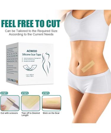ACWOO Silicone Scar Sheets (1.6 x 120 3M) - Professional Reusable Soft Silicone Tape for Scar Removal - Ideal for C-Section, Surgery, Burn, Keloid, Acne - Painless Treatment for New & Old Scars - Buy Online on GoSupps.com