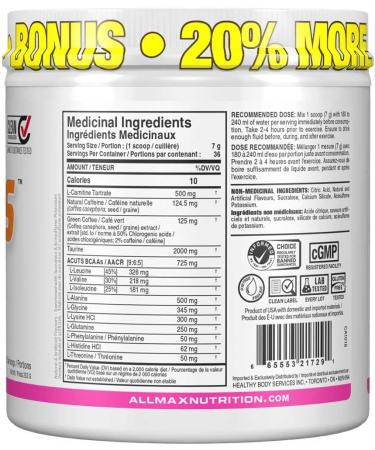 ALLMAX Nutrition ACUTS - Amino Acid Powder Supplement with Taurine L-Carnitine Green Coffee Bean Extract - Cotton Candy - 252 g Cotton Candy 36 Servings (Pack of 1) - Buy Online on GoSupps.com