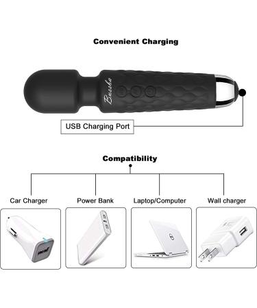 Bussba Cordless Handheld Wand Massager - Powerful & Quiet Rechargeable Waterproof Massager for Muscle Aches - Mini Size for Foot, Scalp, Back, Waist, Neck - Black - Buy Online on GoSupps.com