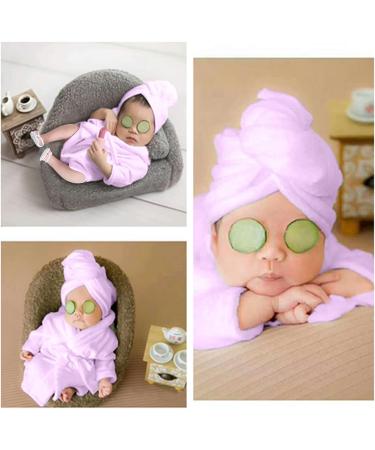SPOKKI Newborn Photography Props Bathrobe Bath Towel Outfit with Slippers - Purple (0-6 Months) - Buy Online on GoSupps.com