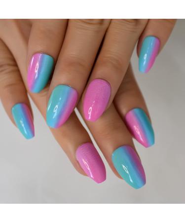 24pcs Chameleon Ombre Short Almond False Nails - Shiny Art Nails for Women & Girls | International Shipping - Buy Online on GoSupps.com