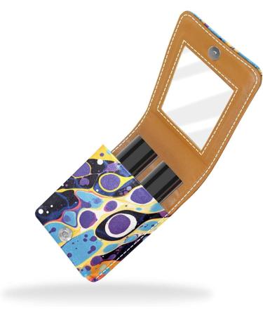 Buy Stylish Leather Lipstick Case with Mirror - Mini Lipstick Organizer | Abstract Watercolor Design - Buy Online on GoSupps.com