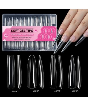 AJTUTUS 192x/Box Soft Gels Tips Extras Long Full Cover Tips Clear Tips Press On Ballerinas False for Salons
