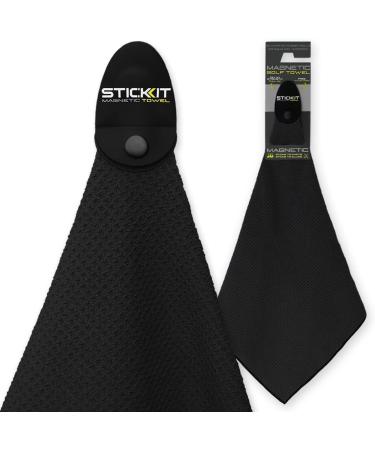 STICKIT Magnetic Golf Towel - Black Microfiber Towel with Waffle Pockets | Strong Magnet for Golf Cart or Clubs | Pack of 1 - Buy Online on GoSupps.com