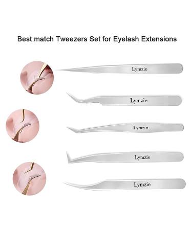 Volume Lash Extension Tweezers Set - 5PCS Stainless Steel for Easy Fans - Silver - Buy Online on GoSupps.com