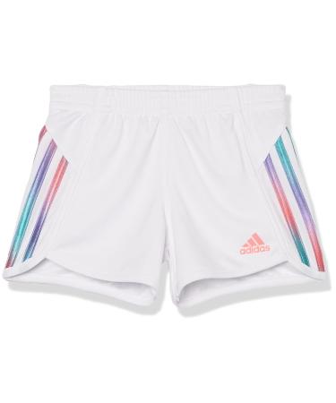 adidas Girls' Elastic Waistband 3 Stripe Mesh Short Large White
