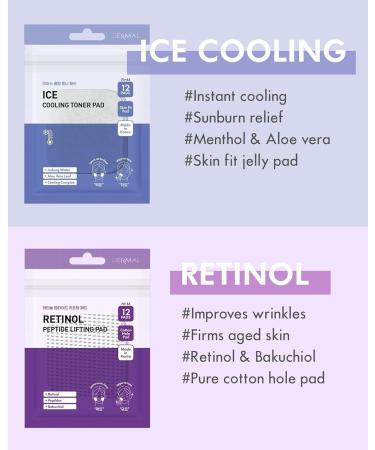 DERMAL 6 Types Toner Pad Trial Kit Portable Travel Combo Set - Ice Cooling Collagen Retinol Madecassoside Tea Tree Vitamin Korean Face Toner Pads 12 Pads x 6 Pack - Buy Online on GoSupps.com