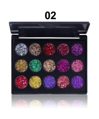 GL-TURELIFES 15 Colors Chunky Glitter Palette | Waterproof Pressed Glitter Eyeshadow for Dance Party & Festival Makeup (#02) - Buy Online on GoSupps.com