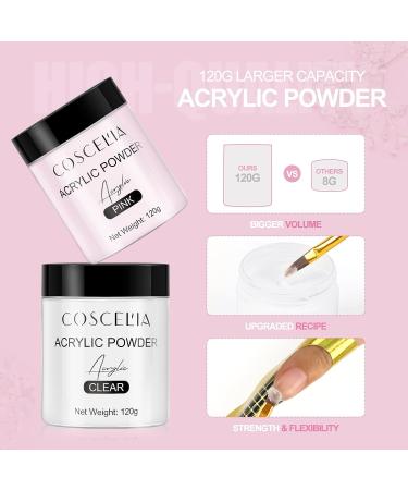 COSCELIA Acrylic Powder Set - 3 Colors 120G White Pink Clear for Nails Extension & 3D Carving - Home Salon Kit - Buy Online on GoSupps.com