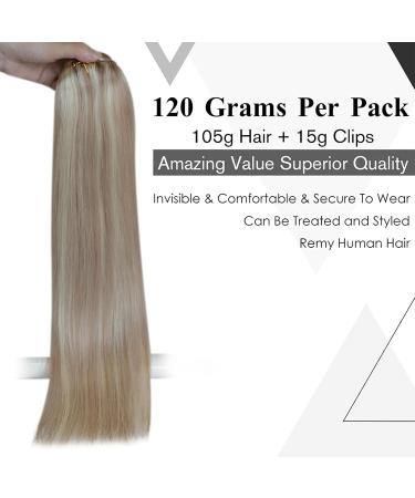 Laavoo 60cm Clip-In Real Hair Extensions - Ash Blonde Highlights 120g 7 Pieces - Double Brick Clip Ins - Buy Online on GoSupps.com