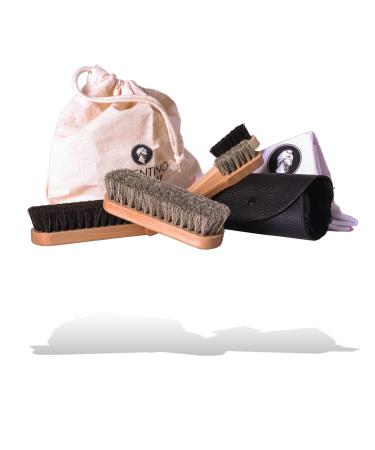 Valentino Garemi Shoe Care Set Cleaning Polishing Buffing Complete Brush Kit Set for Leather Materials