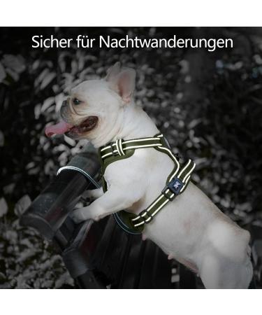 POPOTT Adjustable Reflective Dog Harness - No Choke Soft Padded Vest for Small Dogs (Army Green) - Ideal for Safe Comfortable Walks - Buy Online on GoSupps.com
