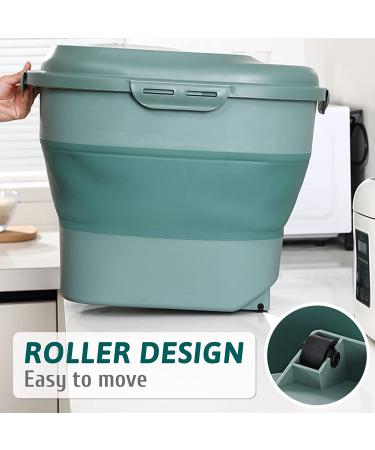 BNOSDM 30 lb Collapsible Pet Food Storage Container - Airtight Plastic Bin with Lid, Scoop & Wheel for Dogs, Cats, Rabbits, Birds - Green - Buy Online on GoSupps.com