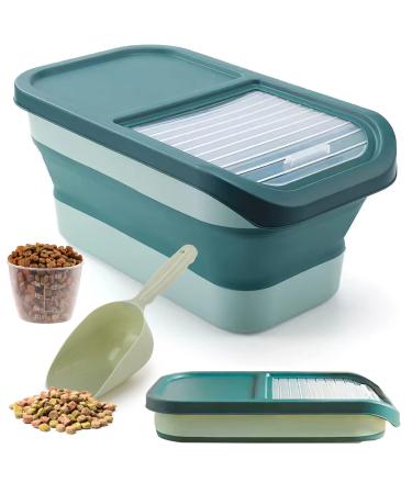LKSTK 13 LB Collapsible Dog Food Storage Container, Folding Pet Food Container with Lids, Airtight Cat Food Containers with Measuring Cup and Scoop, Kitchen Rice Storage for Pet Food, Cereal Jasper Green