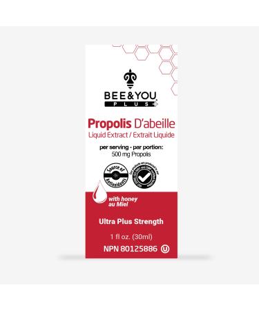 BEE and YOU Propolis Pure Liquid Extract with Honey 500 mg Bee Propolis per serving Ultra Plus Potency - Zero Sugar - Zero Calorie - Supports Healthy Immune System - Sore Throat Relief - Antioxidants Keto Paleo Gluten-Free 1 Fl Oz (1 Pack) Ultra Potency