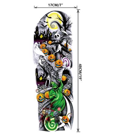 Nightmare Before Christmas Full Arm Sleeve Temporary Tattoos - 3 Sheets | Halloween Party Makeup Stickers for Adults, Women, Men, Kids - NBC Inspired - Buy Online on GoSupps.com