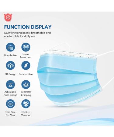 3-Ply Disposable Face Masks for Adults - Blue Ear Loop Masks with Nose Clip - 50 Pack - Buy Online on GoSupps.com