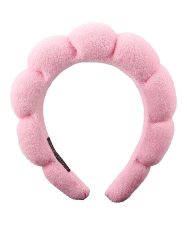 Vanyibro Puffy Makeup Headband Cute Skincare Headband for Women Soft Sponge Cloth Fabric Hairband Perfect for Face Washing Makeup Removal Shower and Facial Mask (Pink)