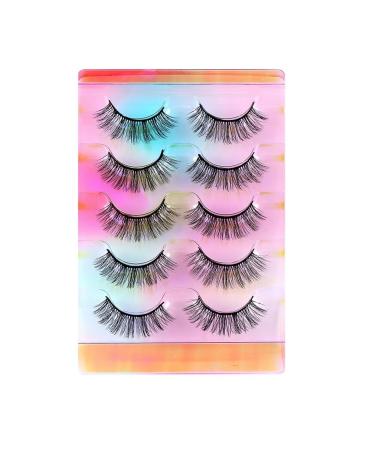 5 Pairs Natural False Eye Lashes 3D Multi-Layer Fake Eyelashes Extension Dense and Fluffy False Eyelash Cluster Naturally Curled False Eyelashes for Women Eye Makeup Type 7
