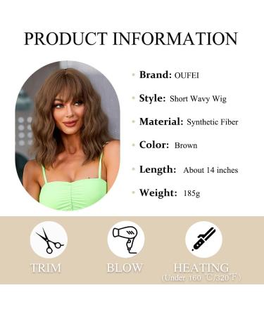 OUFEI Brown Wigs for Women Short Wavy Wig With Bangs Natural Synthetic Hair Heat Resistant Wigs for Daily Party Cosplay Wear Brown(278-3) - Buy Online on GoSupps.com