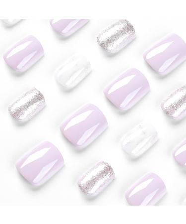 Justotry 24-Piece Rose Angular Glitter Press-On Nails | Glossy Artificial Short French Square Nails for Women - Buy Online on GoSupps.com