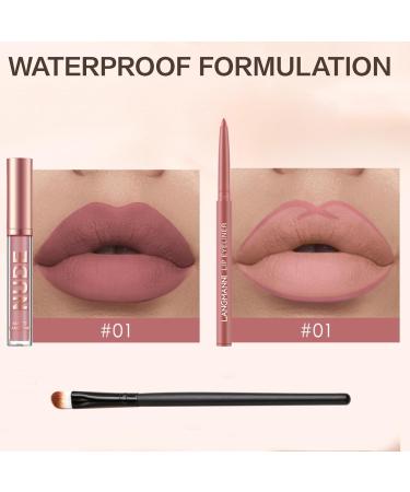 Ninnyi 3PCS Lip Liner and Lipstick Set Long Lasting Waterproof Lip Stain with Lip Brush - Buy Online on GoSupps.com
