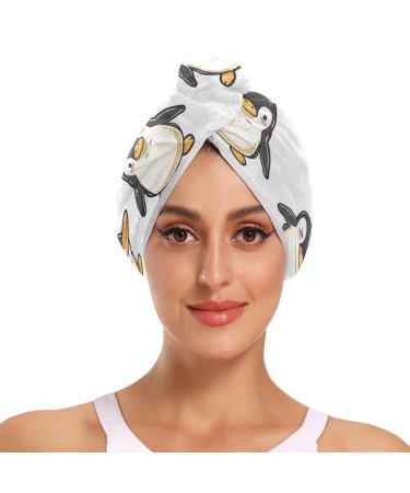 Lovely Penguins Hair Towel 2 Pack Super Absorbent Hair Drying Towel Quick Dry Hair Turbans Head Towel with Button Twisty Wrap for Women Girls
