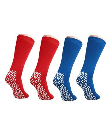 XXXL Extra Wide Bariatric Non Skid Slipper Socks (4 Pairs) - for Swollen Feet and Edema 2 Blue 2 Red