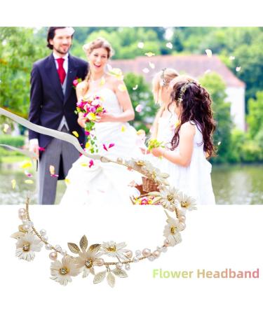 Loekrdos Bridal Headband Wedding Headpiece Princess White Flower Headpiece Pearl Bridal Headband Leaf Hair Vine Flower Wedding Hair Accessories for Flower Girl - Buy Online on GoSupps.com