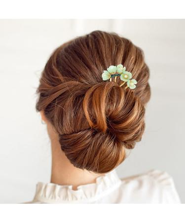 LALAFINA 2Pcs Vintage Jade Flower Hairpins - Chinese Traditional Hair Stick for Hanfu Headwear - Green - Buy Online on GoSupps.com