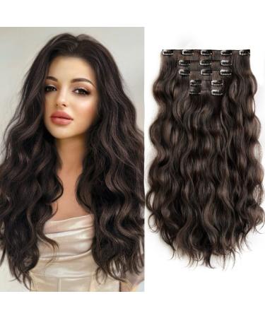 Dark Brown Hair Extensions StrRid Clip in Hair Extension Wavy 18" Synthetic Black Thick Clips on Hair Piece for Women 5PCS Blonde Curly Straight 22"Long Girls White Natural Full Head 5 Oz 4# Darkest Brown--Wavy 5PCS