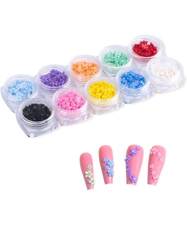3D Nail Flower 10 Boxes Colorful Flower Nail Art with Bling Gold and White Nail Art Beads Cherry Blossom Acrylic Rhinestones for Nail Decoration Supplies (10 Colors)