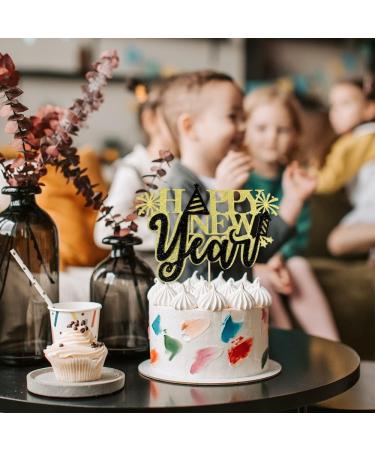 GotGala Happy New Year Cake Toppers Black & Gold Glitter Happy New Year Decorations Cheers to 2024 Hello 2024 New Year Cake Topper for New Years Eve Party Winter Holiday Decorations - Buy Online on GoSupps.com