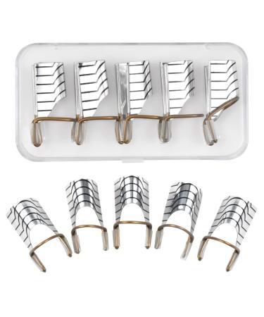 Hanunalir 5Pcs Nail Forms Aluminum Nail Art Forms Tips Reusable Nail Extension Guide Protector Adjustable Silver Manicure Tool for Acrylic UV Gel French Nail Art Salon Home Accessory