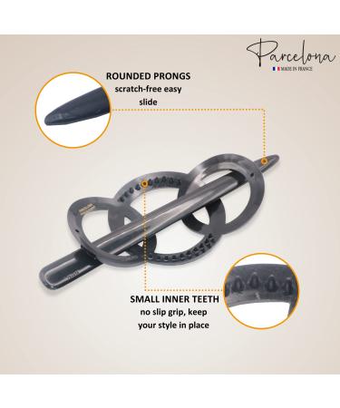 Parcelona French Triple Ringed Tortoise Shell Brown & Glossy Black Hair Slider Pin Ponytail Holder Barrette Set - 2 Pieces - Buy Online on GoSupps.com