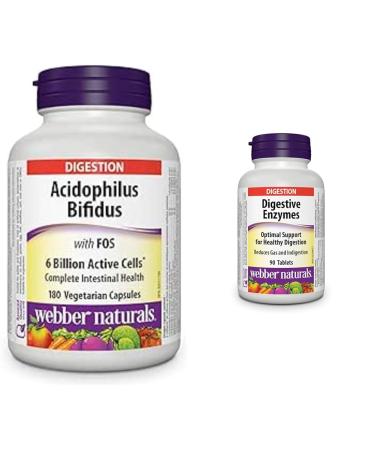 Webber Naturals Acidophilus Bifidus with FOS (6 Billion Active Cells) + Digestive Enzymes Bundle Acidophilus Bifidus + Enzymes