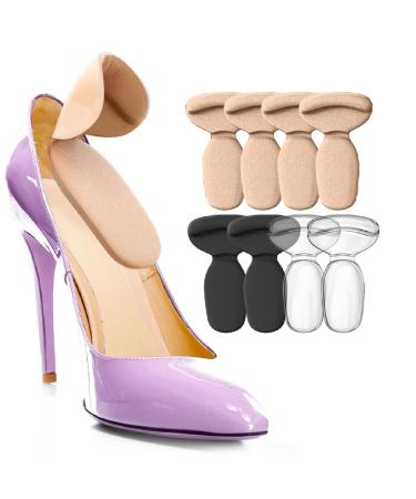 Extra soft heel cushion non -slip and comfortable heel spur inserts heel cushion for too large shoes ideal for new shoes protects heel for pressure and blisters 8 gel inserts for women's shoes black beige transparent