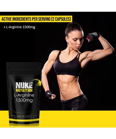 Nuke Nutrition L Arginine Capsules 1500mg - 365 Count - Nitric Oxide Supplement for Muscle Strength & Endurance - Pre Workout Energy Pills - Buy Online on GoSupps.com