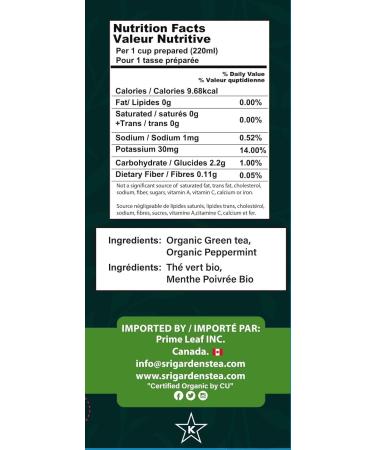 Sri Gardens Tea Green Tea Peppermint Tea Bags 20 count - Buy Online on GoSupps.com