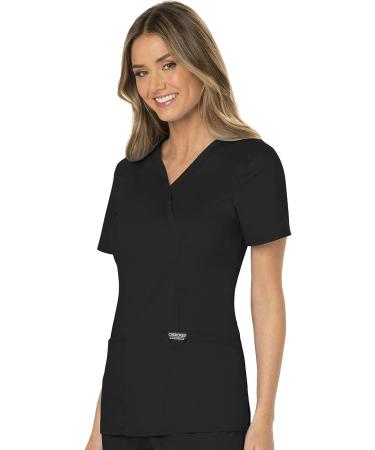 Women's Workwear Revolution Soft Stretch Mock Wrap Scrubs - Easy Care, Black, M - Buy Online on GoSupps.com