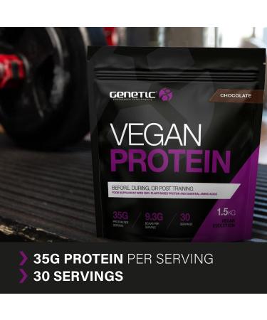 Genetic Supplements Vegan Chocolate Protein Powder - 30 Servings 1.5kg Pouch | Plant-Based Pre-Workout Supplement with BCAAs - Buy Online on GoSupps.com